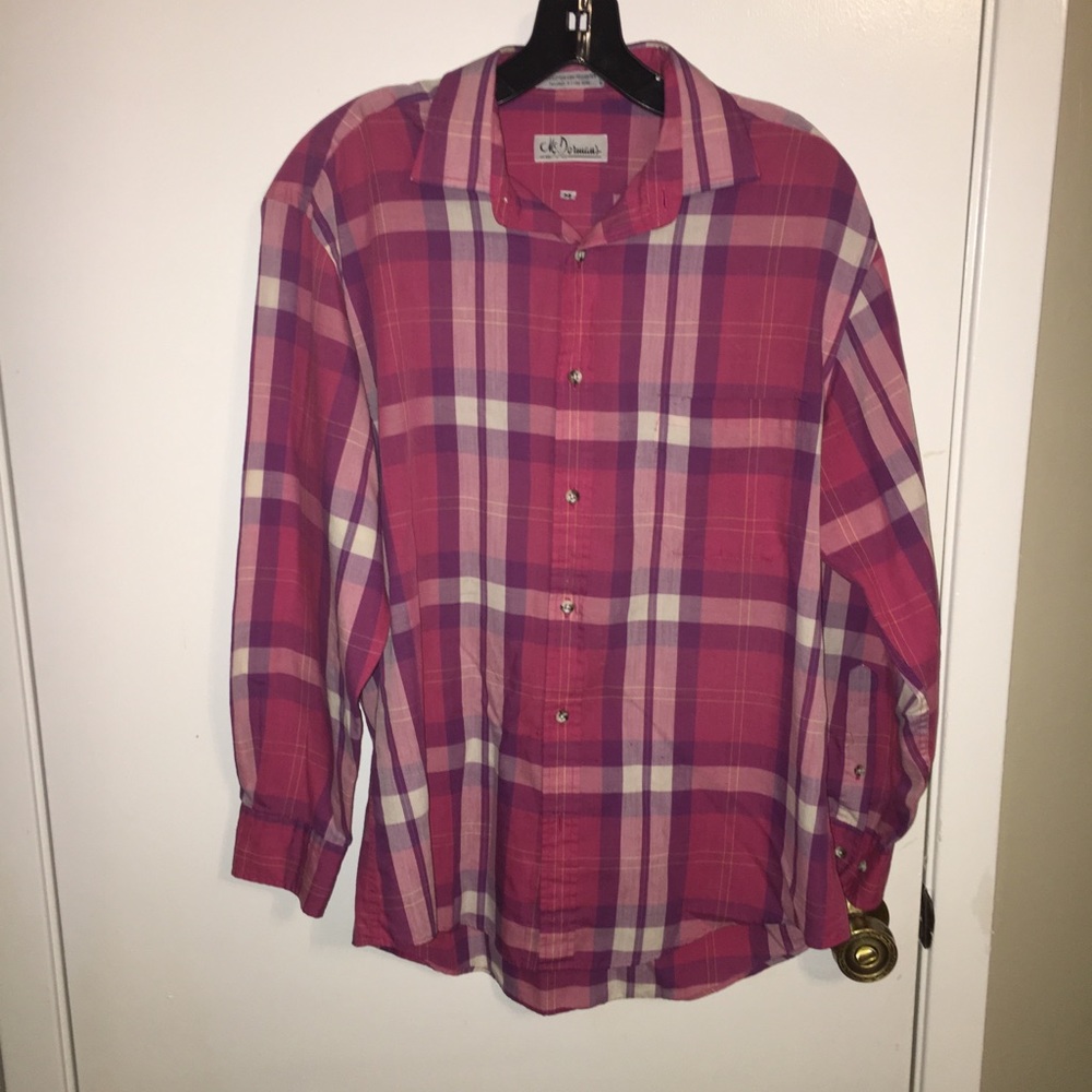 Pink plaid button-down. Size M